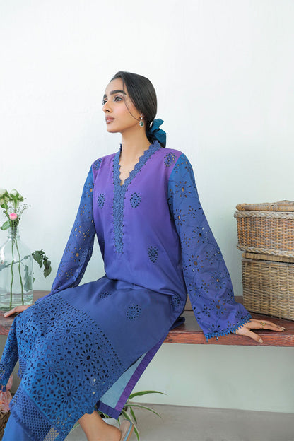 Pakisatani Suit Set made from lawn cotton in ombre blue colour